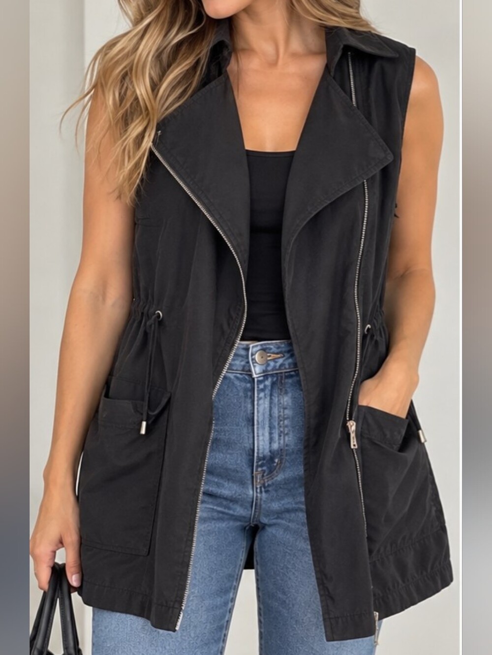 Buffalo Black Sleeveless Zip-Front Vest
